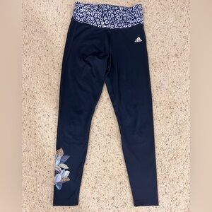 Adidas PrimeGreen AeroReady Leggings Medium Navy Floral Logo High Rise